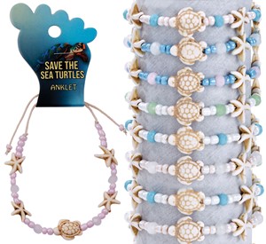Howlite Turtle And Starfish Assorted Anklet