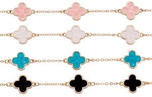 Enamel Multi Clover Pendant On Gold Chain Bracelet Assorted