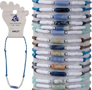 3MM Stone Bead And Fimo Adjustable Anklet Assorted