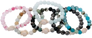 8MM Earth Tone Satin Bead Stretch Bracelet With Turtle Pendant (B) Assorted