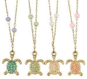 Turtle Pendant And Facet Bead Necklace Assorted