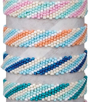 Seed Bead Stipe Pattern Adjustable Slide Knot Bracelet Assorted