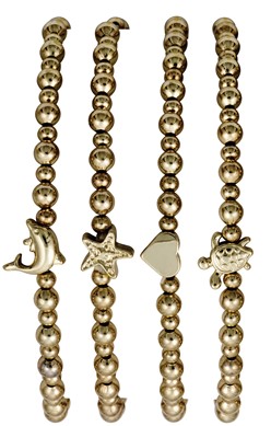 Gold Bead With Sea Life Pendant Elastic Bracelet Assorted
