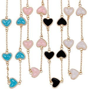 Enamel Multi Heart Pendants On Gold Chain Necklace Assorted