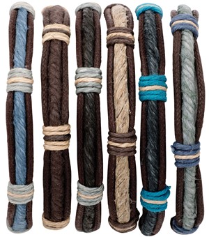 Leather With Block Weave Pattern Slide-Knot Adjustable Bracelet Assorted