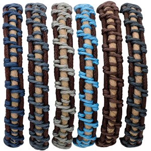 Leather With Color Cord Wrap Pattern Slide-Knot Adjustable Bracelet Assorted
