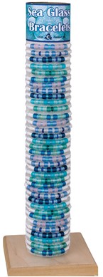 Sea Glass Bead on White Cord Slide Knot Bracelet Assorted With Tube & Base