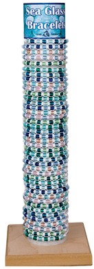 2 Bead Sea Glass Pattern on White Cord Slide Knot Bracelet Asst W/Tube & Base