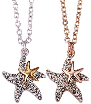 Rose Gold and Silver Double Starfish Pendant Necklace Assorted