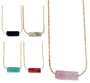 Rectangle Stone Bead on Gold Chain Necklace Assorted