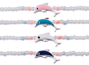Enamel Dolphin Pendant on Iridescent Seed Bead Necklace Assorted