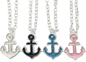 Small Enamel Anchor Pendant With Silver Chain Necklace Assorted