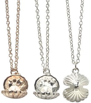 Open Clam With Pearl Bead Pendant on Chain Necklace Assorted