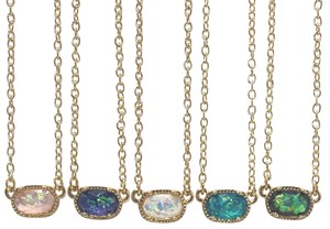 Small Sparkle Oval Facet Pendant on Gold Chain Necklace Assorted