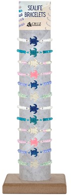 Glass Bead With Turtle Pendant Slide Knot Adj Bracelet Assorted W/Tube & Base