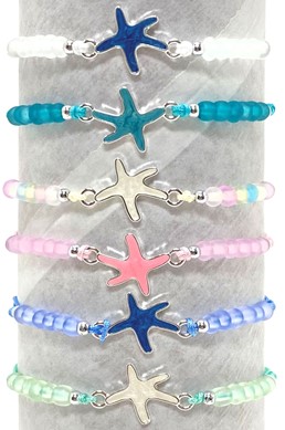 Glass Bead With Star Fish Pendant Slide Knot Adjustable Bracelet Assorted