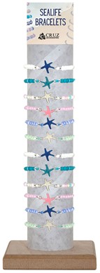 Glass Bead With Star Fish Pendant Slide Knot Adj Bracelet Assorted W/Tube & Base