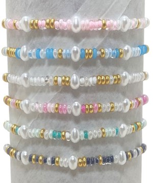 Colored Seed Bead with Freshwater Pearl Adjustable Slide Knot Bracelet Assorted