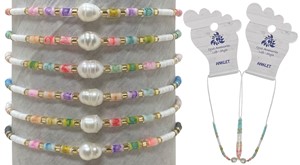 Fresh Water Pearl With Colored Japanese Seed Bead Anklet Assorted