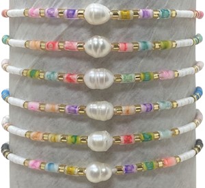 Fresh Water Pearl With Colored Japanese Seed Bead Bracelet Assorted