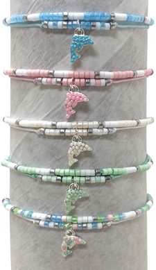 2 Strand Beaded With Dolphin Pendant Bracelet Assorted