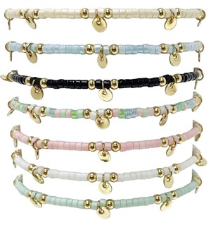 Seed Bead with Gold Disc Bracelet