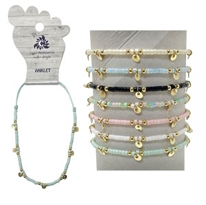Seed Bead with Gold Disc Anklet