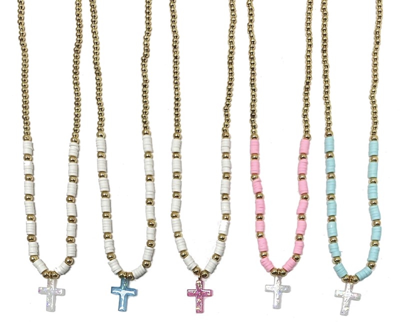 Gold Bead w/Fimo & Cross Pendant NK0963