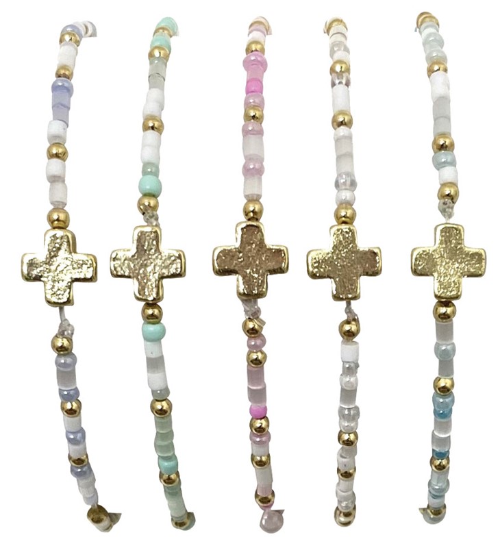 Strech seed bead bracelet with cross pendant BR0941