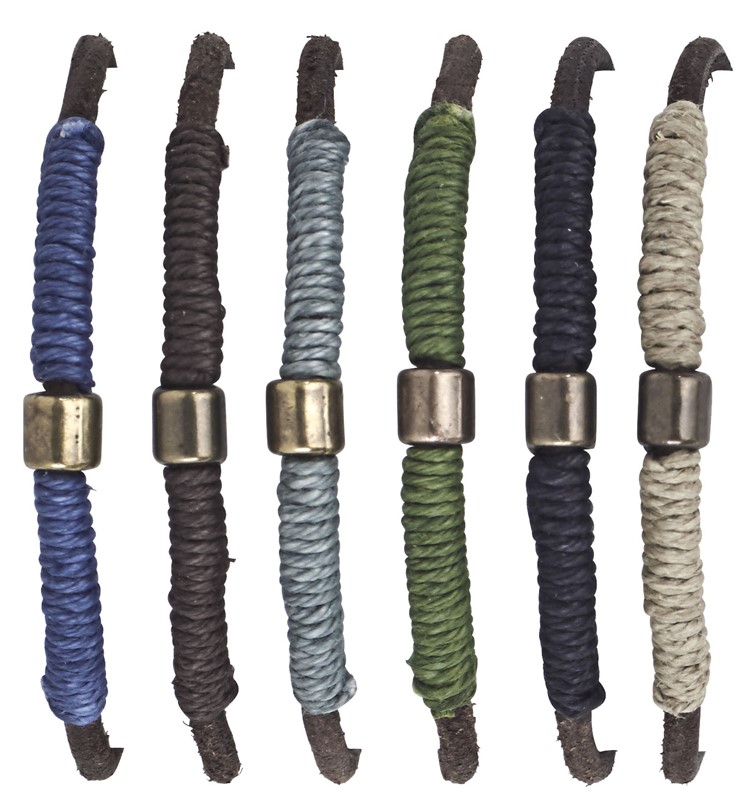 Adjustable leather bracelet with threat and metal bead BR0246