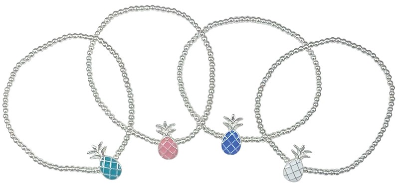 Silver bead enamel pineapple elastic bracelet BR0877