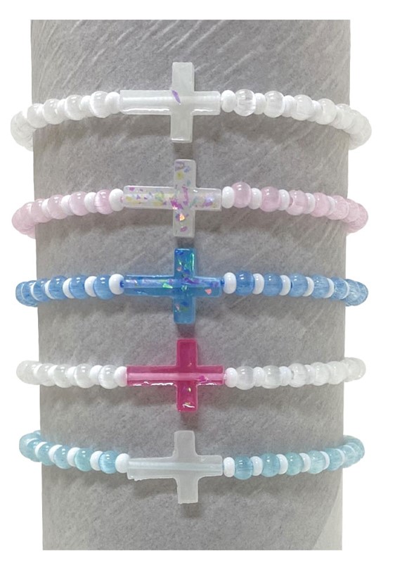 4MM Cat Eye Bead with Cross Adjustable Bracelet BR0939-CR