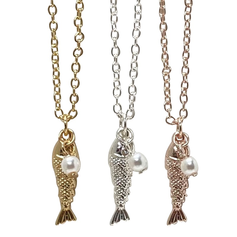 Silver plated/ gold fish with pearl pendant necklace NK2703
