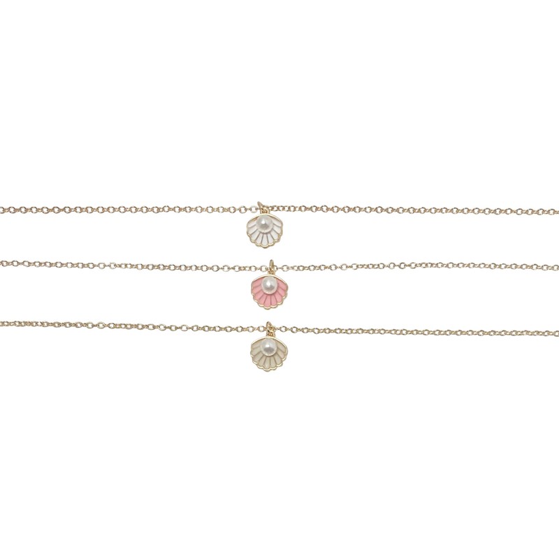 Enamel Open Clam Shell with Pearl Pendant Anklet AK2699