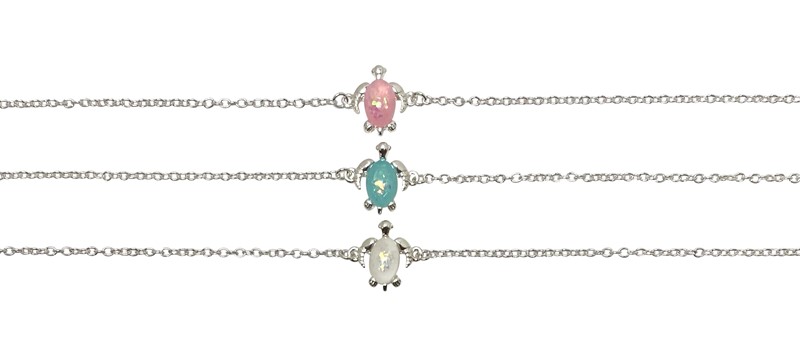 Enamel Sparkle Silver Sea Turtle Pendant Anklet AK2696