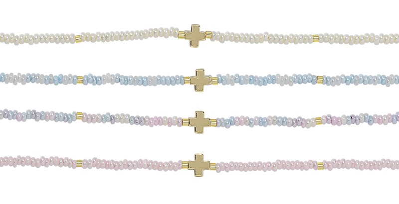 Iridescent Bead with Mini Cross Pendant Necklace NK1847