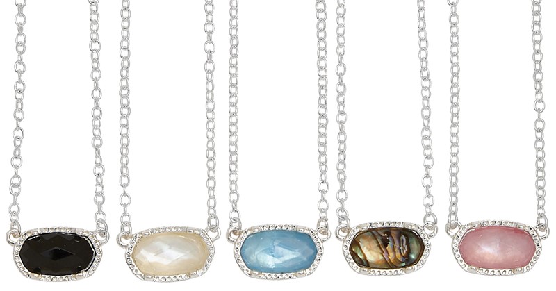 Oval Facet Pendant on Silver Chain Necklace Assorted NK2651