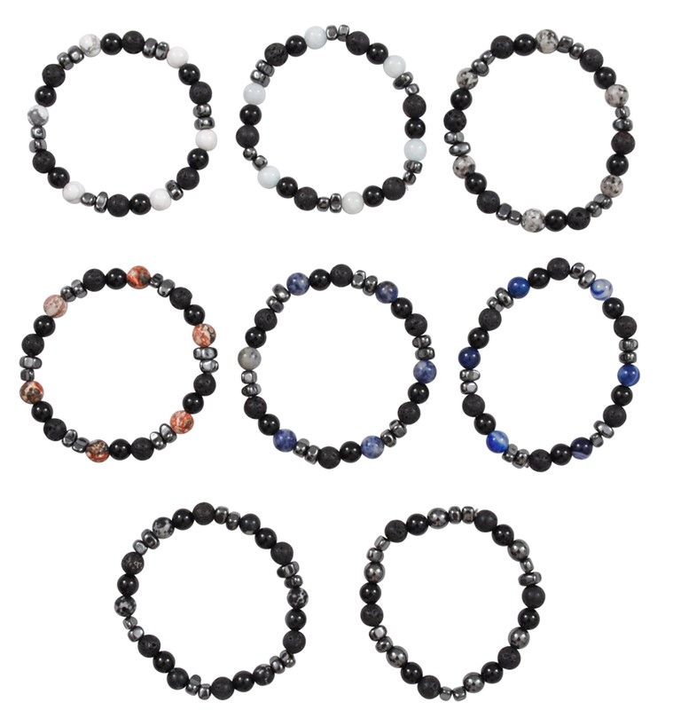 Semi-precious Stone & Lava Bead with hem Bracelet BR0319