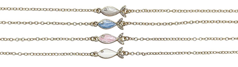 Swirl Enamel with Rhinestone Fish Pendant Bracelet BR2704