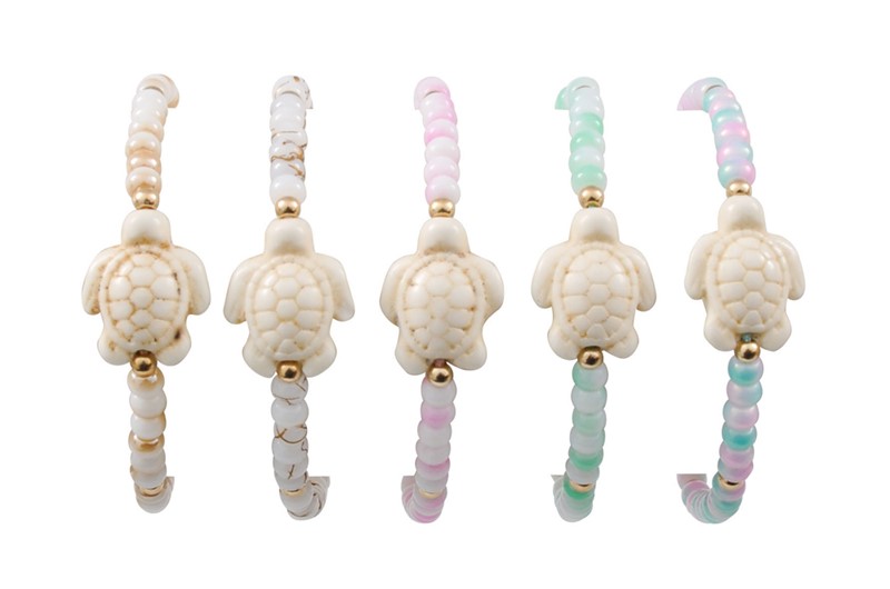 5 mm Bead with Howlite Turtle Adjustable Bracelet BR0972