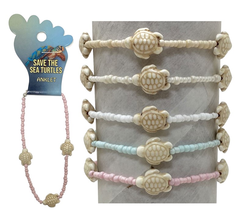 Adjustable Howlite Turtle Seed Bead Anklet AK1845-TU