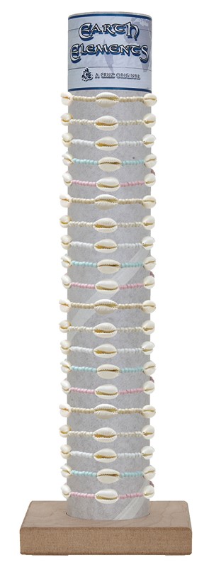 Adjustable 3 Howlite Cowrie & Seed Bead Bracelet with Tube & Base BR1845-COW-TUBE