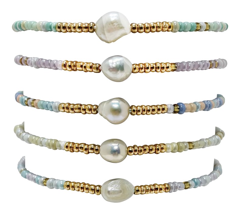2mm Bead with Freshwater Pearl Adjustable Bracelet BR1848