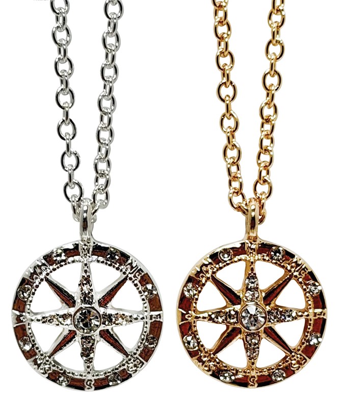 Gold and Silver Compass Pendant Necklace NK2712