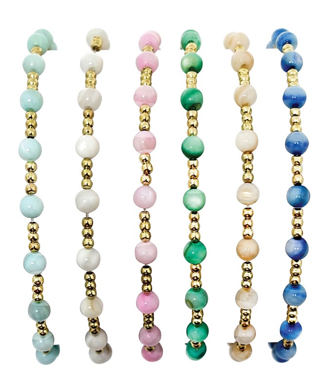 Elastic Stretch 2MM Gold Bead With Pearl Bracelet BR0912-B