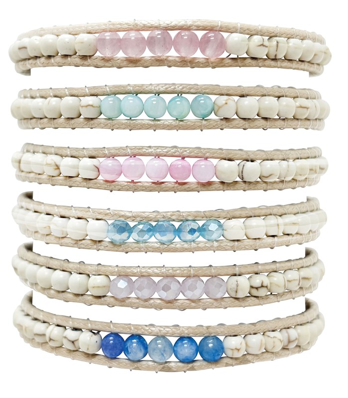 Adjustable Howlite and Clear Bead Natural Cord Bracelet BR0897