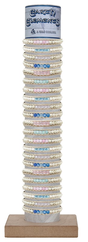 Adjustable Howlite and Clear Bead Natural Cord Bracelet with Tube and Base BR0897-TUBE
