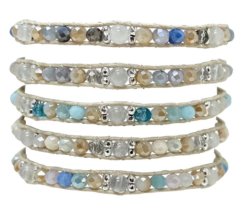 Adjustable Facet and Silver Bead Natural Cord Bracelet BR0899