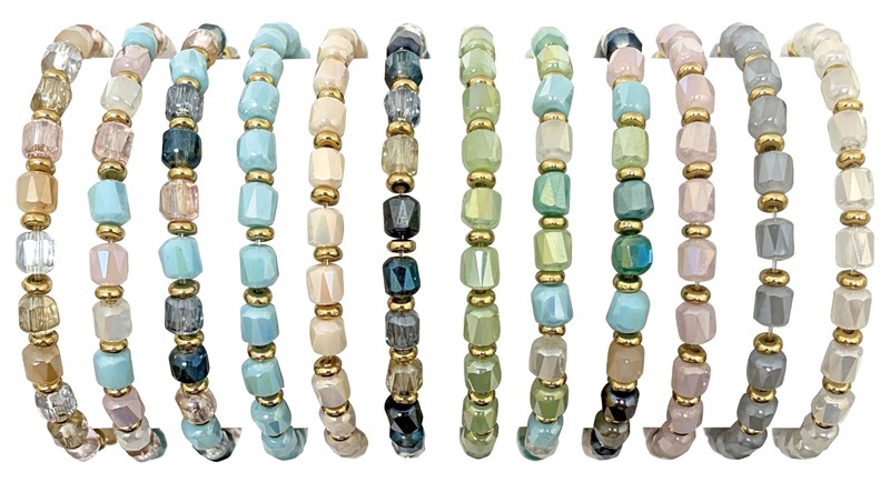 Elastic Glass and Gold Bead Bracelet BR0898