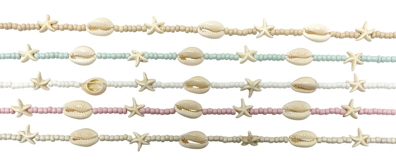 Seed Bead Cowrie and Starfish Pendant Necklace NK1850